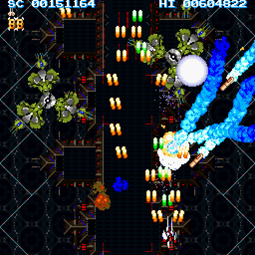 A properly proportioned screenshot from the game, depicting the player weaving in and out of rocket fire.