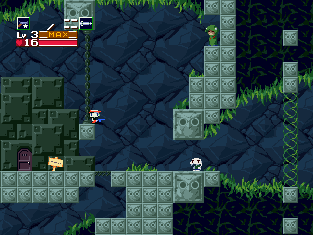 A robot arrives at a lush, grassy village deep within the earth.