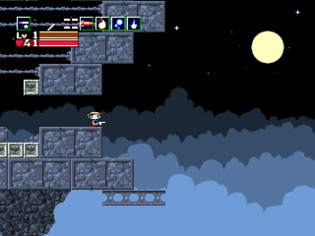 Quote gazes at the moon from a ledge above the clouds at night.