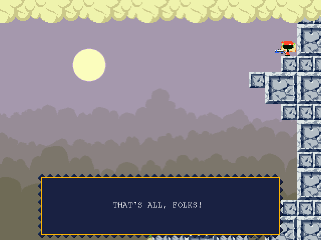 Quote reads a sign saying 'THAT'S ALL FOLKS!' at the outer edge of the gameworld.